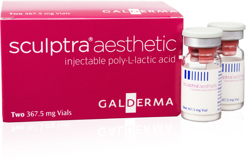 Sculptra product and packaging, an injectable that induces collagen production. Dr. Zuckerman uses this injectable in his practice.